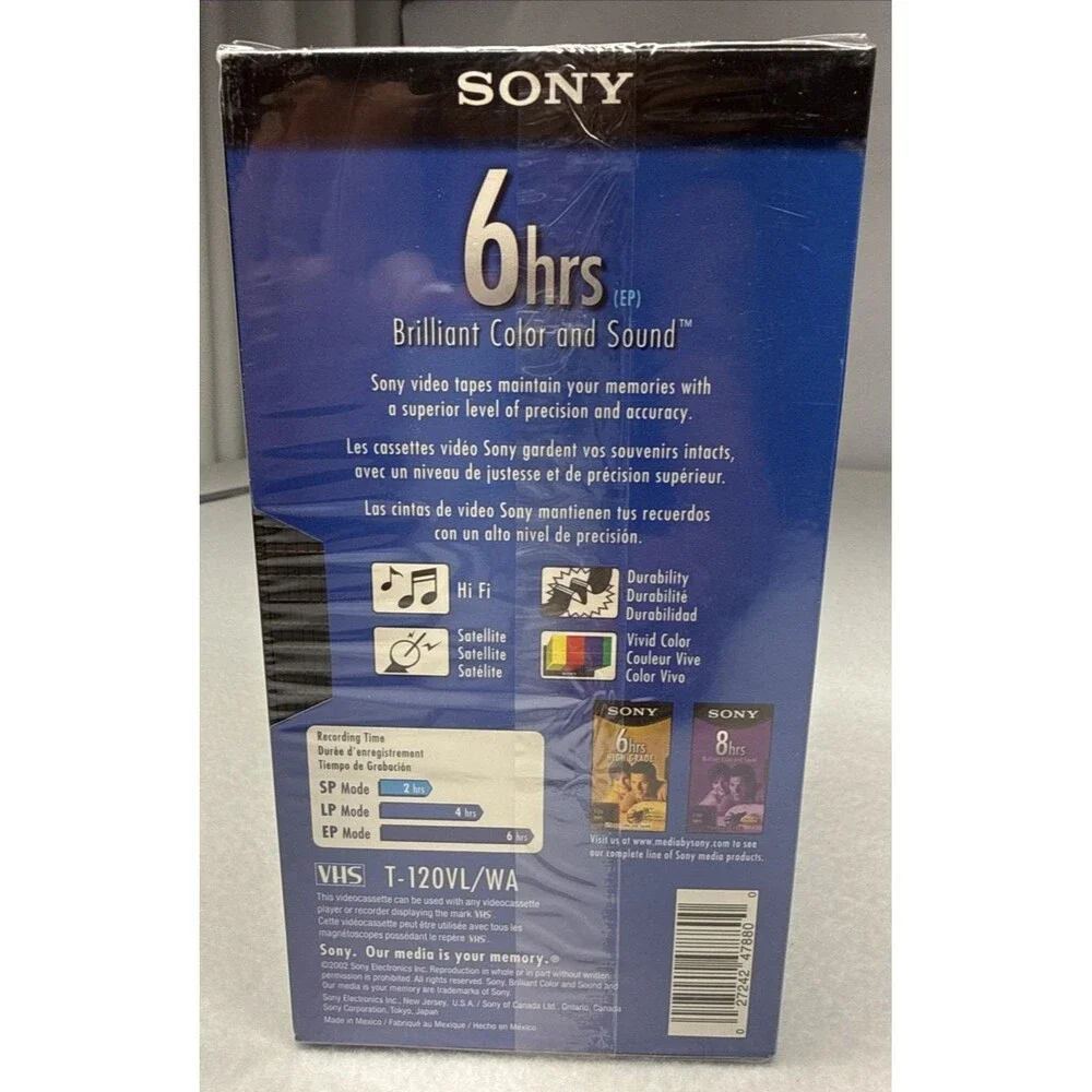 Sony T-120VL/WA VHS Blank Video Tapes 6 Hour Standard Grade New Sealed 5 Pack